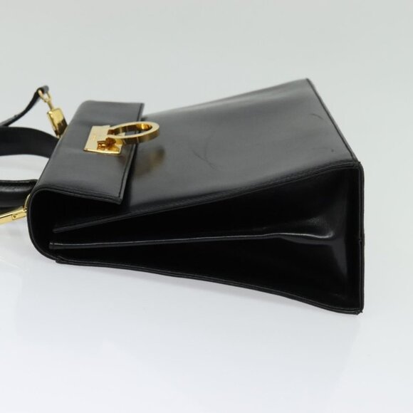 Salvatore Ferragamo Gancini Hand Bag Leather 2way Black Gold Auth 137422 - Picture 4 of 16